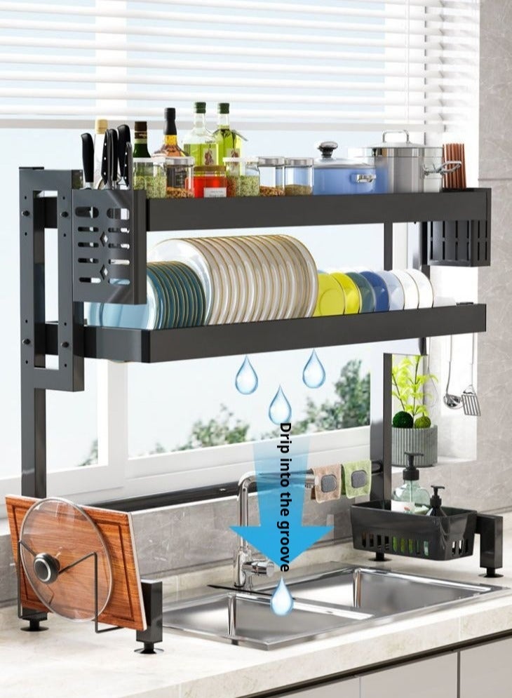 Dish Drying Rack - Large Over The Sink Dish Drainer Drying Rack , Large Capacity Stainless Steel Dish Rack, Multifunctional Kitchen Organizers and Storage Rack, 85cm-Double Layer Black - Image 1