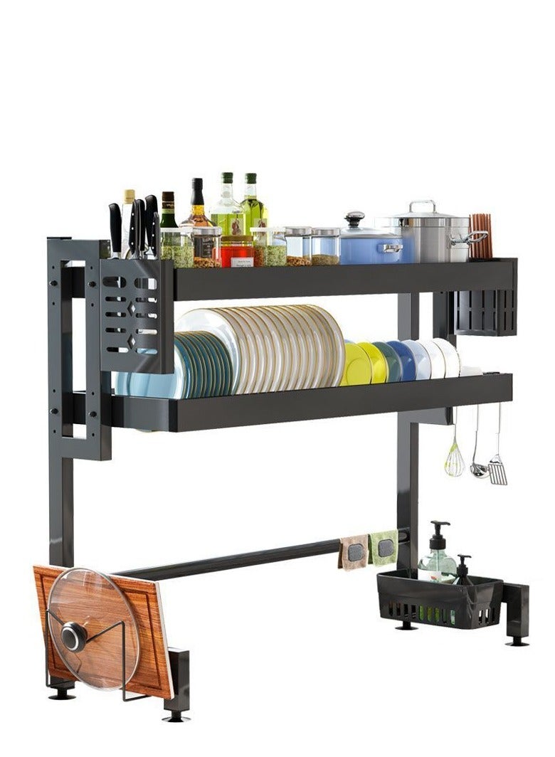 Dish Drying Rack - Large Over The Sink Dish Drainer Drying Rack , Large Capacity Stainless Steel Dish Rack, Multifunctional Kitchen Organizers and Storage Rack, 85cm-Double Layer Black - Image 2