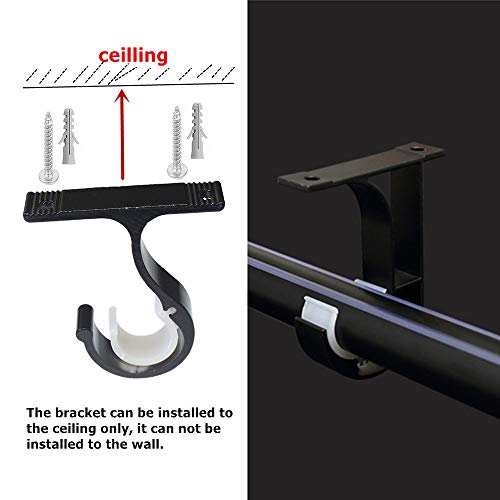 Cutelec Curtain Rod Brackets 2pcs Black Curtain Rod Holder for Drapery Rod with Diameter 1-1/8"(28mm) Window Drapery Rod Bracket Installed to The Ceiling Only - Image 3