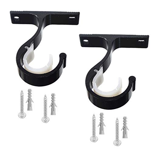 Cutelec Curtain Rod Brackets 2pcs Black Curtain Rod Holder for Drapery Rod with Diameter 1-1/8"(28mm) Window Drapery Rod Bracket Installed to The Ceiling Only - Image 1