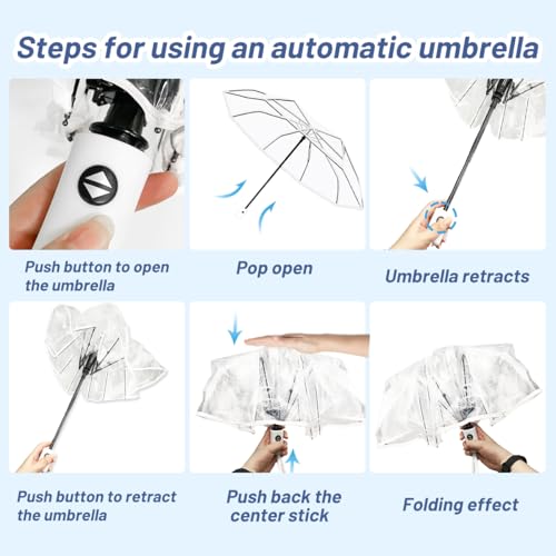 Esamploe 2 Pack Clear Umbrella Wedding,Lightweight Folding Clear Umbrellas for Rain Adult,Pop-on Self Folding Clears Umbrella,Stylish Clears Umbrellas for Weddings,Travel,Dating,Shopping(White) - Image 3