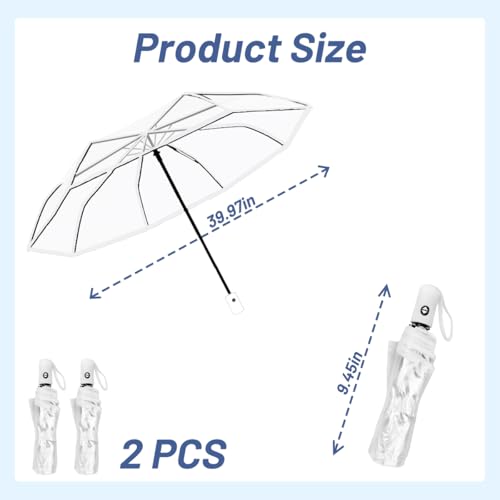Esamploe 2 Pack Clear Umbrella Wedding,Lightweight Folding Clear Umbrellas for Rain Adult,Pop-on Self Folding Clears Umbrella,Stylish Clears Umbrellas for Weddings,Travel,Dating,Shopping(White) - Image 2