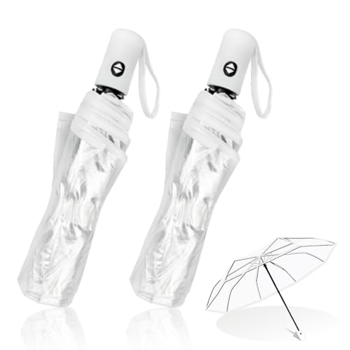 Esamploe 2 Pack Clear Umbrella Wedding,Lightweight Folding Clear Umbrellas for Rain Adult,Pop-on Self Folding Clears Umbrella,Stylish Clears Umbrellas for Weddings,Travel,Dating,Shopping(White) - Image 1
