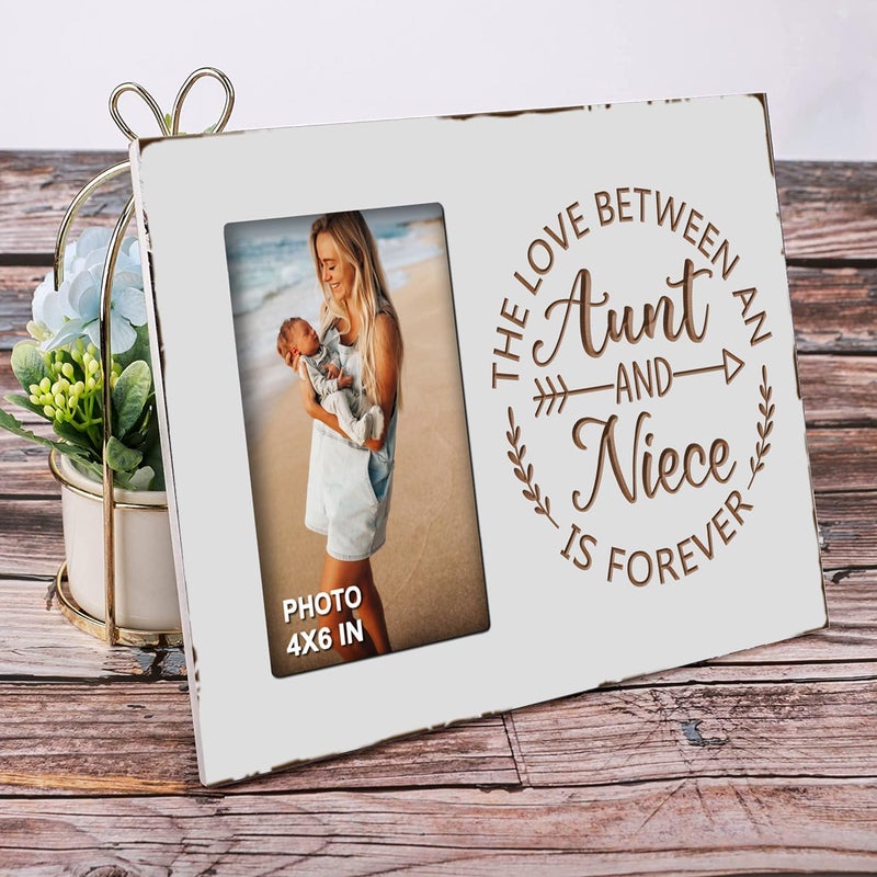 EXQUIDECA Best Auntie Gifts from Niece - Engraved Carving Aunt Picture Frames 4x6 Inches - the Love Between an Aunt and Niece is Forever - Image 2