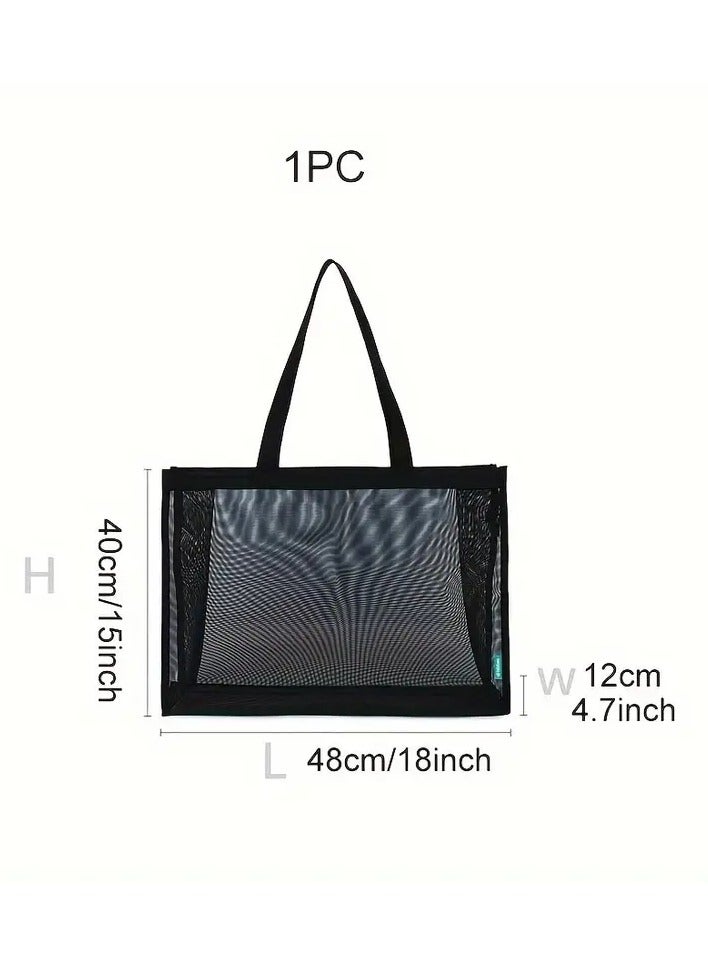 Rozino Large Capacity Black Nylon Tote Bag with Mesh Pocket - Durable, Machine Washable Shopping & Beach Bag for Swimwear, Toiletries & More, Beach Tote Bag - Image 2