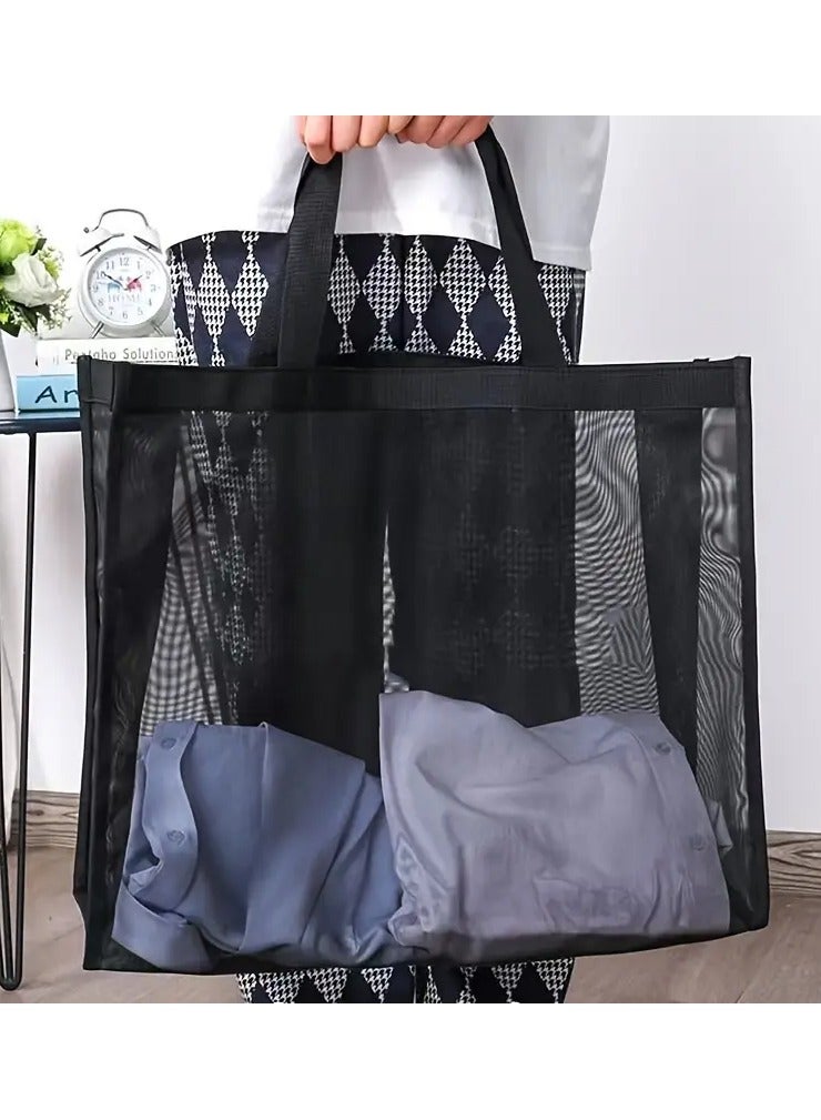 Rozino Large Capacity Black Nylon Tote Bag with Mesh Pocket - Durable, Machine Washable Shopping & Beach Bag for Swimwear, Toiletries & More, Beach Tote Bag - Image 4
