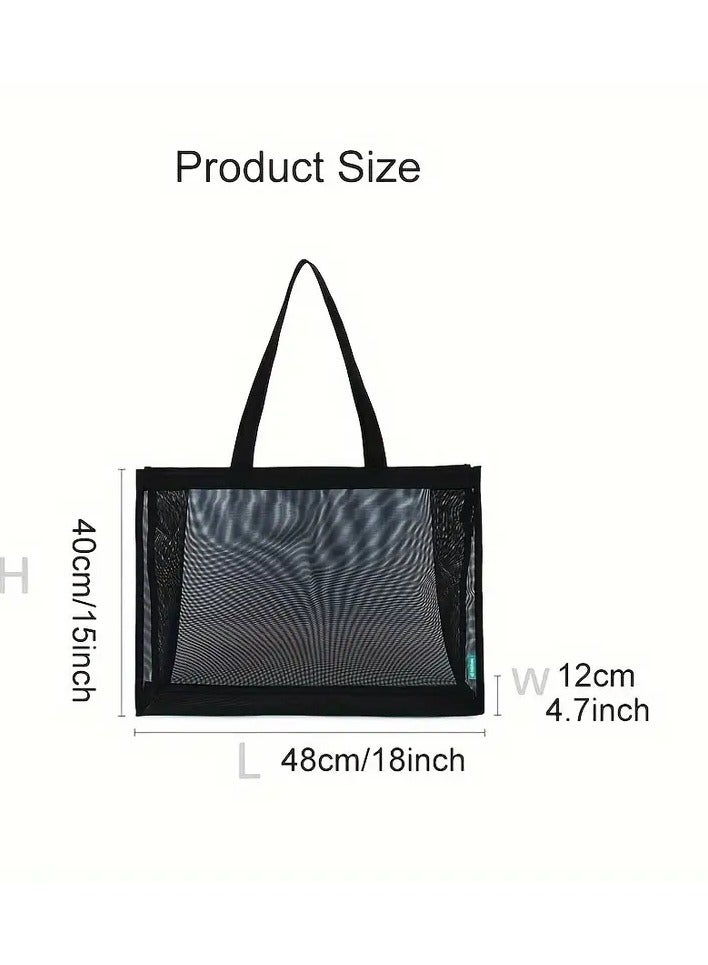 Rozino Large Capacity Black Nylon Tote Bag with Mesh Pocket - Durable, Machine Washable Shopping & Beach Bag for Swimwear, Toiletries & More, Beach Tote Bag - Image 5