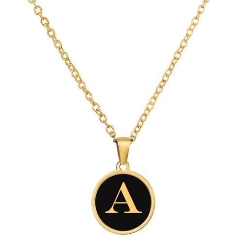 Giftana Alphabet Locket with Chain, Black Enamel Letter 'A' Pendant Necklace for Girls, Personalized Initial Name Gold Plated Pendant Necklace Gift for Girlfriend, Mother's Day Gifts - Image 1