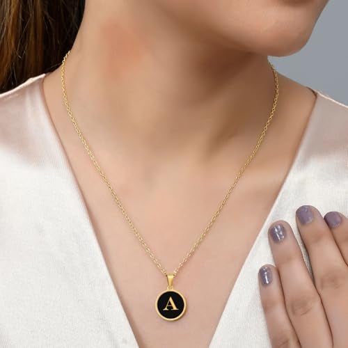 Giftana Alphabet Locket with Chain, Black Enamel Letter 'A' Pendant Necklace for Girls, Personalized Initial Name Gold Plated Pendant Necklace Gift for Girlfriend, Mother's Day Gifts - Image 3