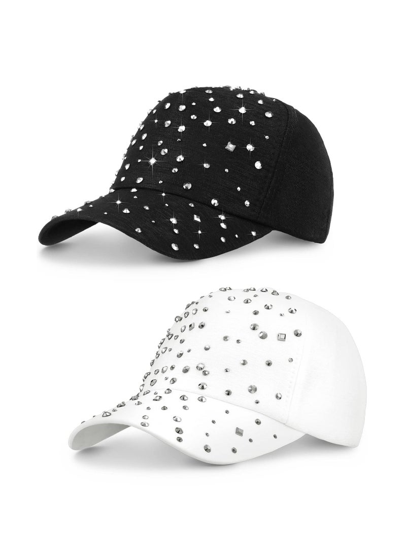 Y&D 2 Pcs Adjustable Breathable Rhinestone Baseball Cap for Women Men Sequins Casual Sports Hat - Image 1