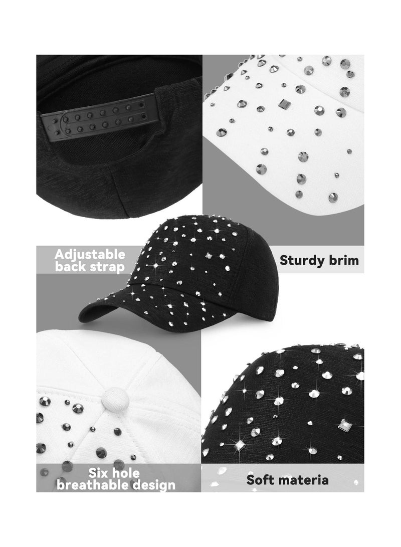 Y&D 2 Pcs Adjustable Breathable Rhinestone Baseball Cap for Women Men Sequins Casual Sports Hat - Image 3