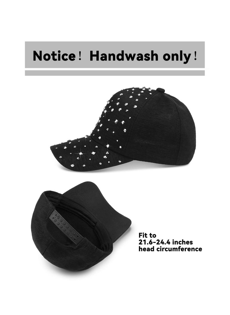 Y&D 2 Pcs Adjustable Breathable Rhinestone Baseball Cap for Women Men Sequins Casual Sports Hat - Image 2