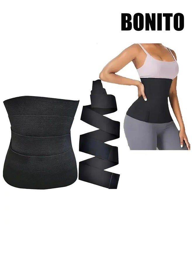 BONITO Waist Trainer for Women Waist Wrap, Velcro Elastic Wrap Corset Plus Size, Tightness Adjustable and Non-slip, Workout Waist Trimmer for Gym Sport, Waist Trimmer Belt (Black, 3 M) - Image 1