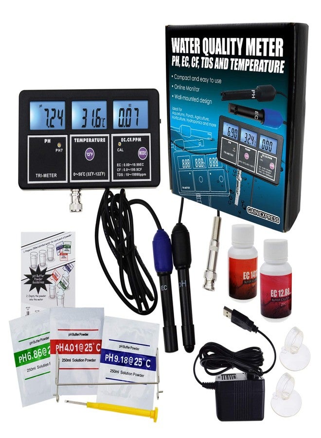 GAIN EXPRESS 5-in-1 Water Quality Multi-Parameter PH EC CF TDS (ppm) Temperature Test Meter Backlight, Wall-mountable Rechargeable Continuous Monitor Tester, Aquariums Hydroponics Pool Fish Tank Pond Drinking - Image 2