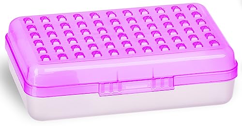 Enday Pencil Box Purple, Plastic Small Dots Pencil Case, School Storage Utility Supplies Box Organizer with Snap Closure for Kids and Adults Also Available in Pink, Grey, Green, Red, Blue, 1 PK - Image 1
