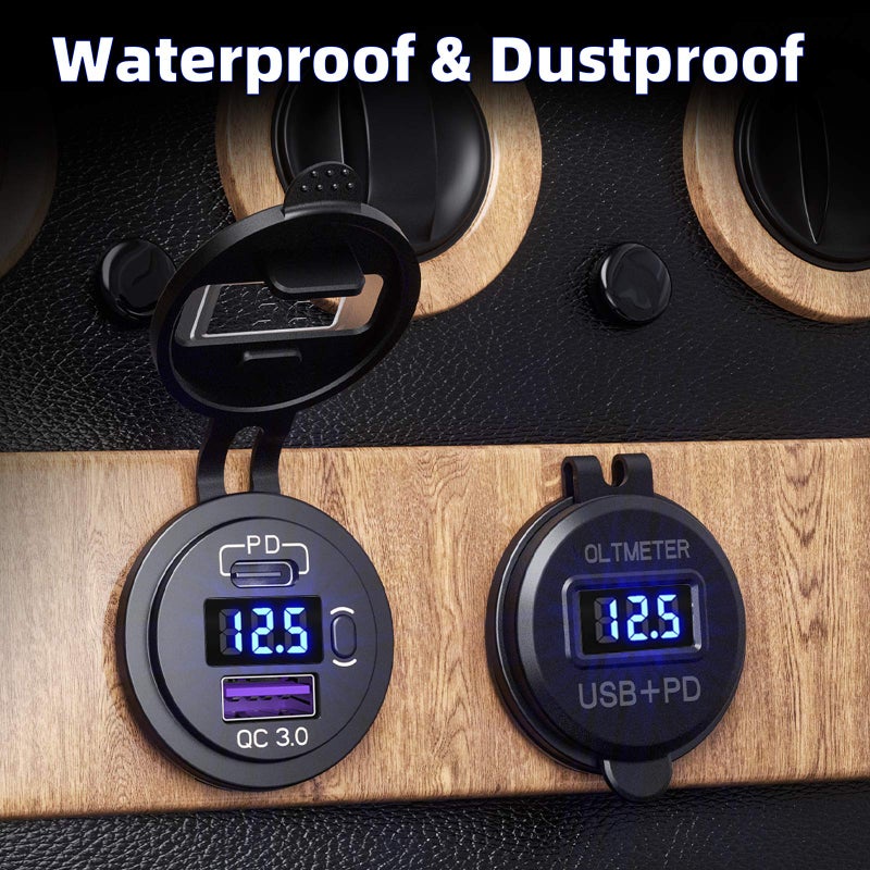 Qidoe 2 Pack USB C Car Charger Socket, Qidoe 12V USB Outlet PD3.0 20W USB C and 18W QC3.0 Car USB Port with LED Voltmeter and ON/Off Switch Fast Car USB Outlet for Car Boat Marine RV Truck Golf Motorcycle - Image 5