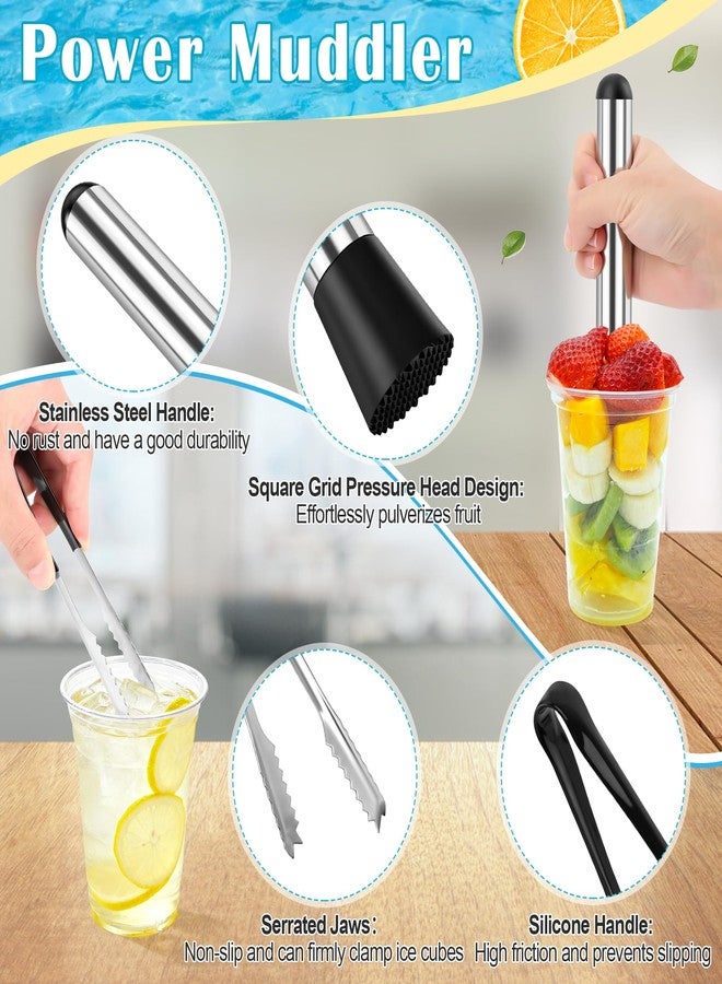 Luxiv 5Pcs Straw Hole Puncher Set, Luxiv 304 Stainless Steel Straw Puncher for Plastic Lids Hole Punching Tools for Drinks Coffee Lemonade Stand Tool Set with Muddler, Stirring Rod, Ice Tweezers, Brush - Image 4