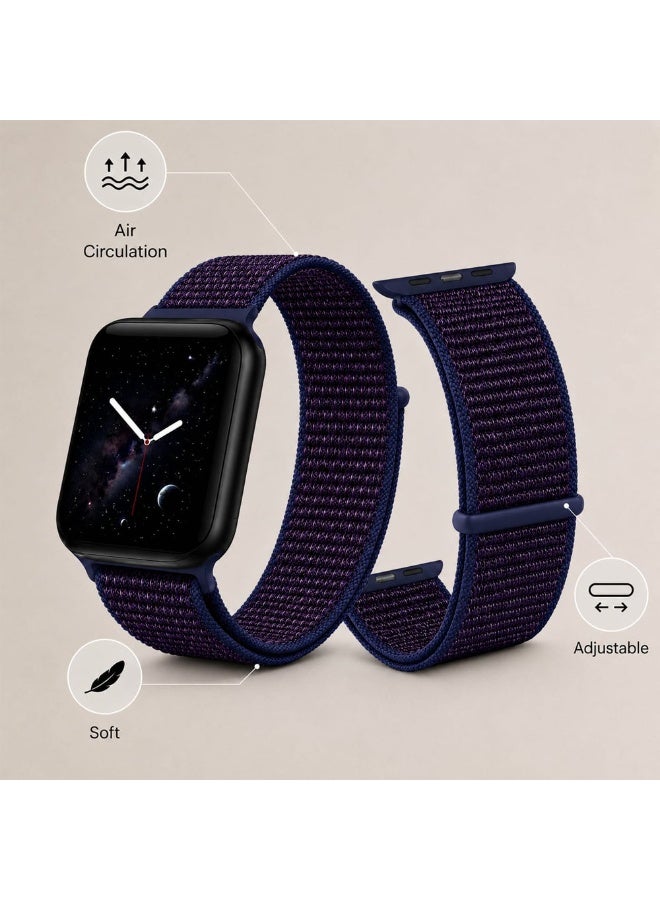 CATANES Breathable Nylon Sport Loop Band Compatible with Apple Watch 44mm 45mm 46mm 49mm for Women Men, iWatch Wrist Straps for Ultra 3 2, Se, Series 11 10 9 8 7 - black purple - Image 3