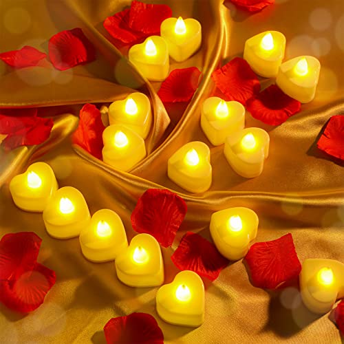 Coume 6000 Pieces Artificial Rose Petal with 72 Pieces LED Tea Lights Candle Romantic Sweetest Day Decorations Rose Petal Heart Candle for Special Night Proposal Wedding Anniversary(Warm White Light) - Image 3