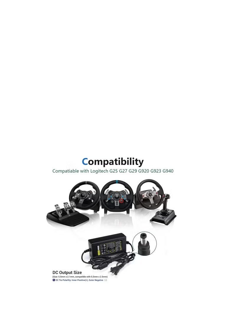 Lynacz Original بديل لكابل الطاقة 24V AC DC لجهاز Logitech G25 G27 G29 G920 G923 G940، عجلة سباق Logitech APD DA-42H24 AD10110LF 190211-0010 190211-A030 شاحن محول كابل (أسود) - Image 2