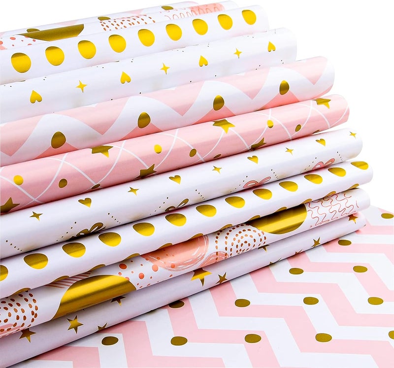 PLULON 6 Sheets Gold and Pink Birthday Gift Wrapping Paper Gold Pink Gift Wrap Paper for Wedding Birthdays Hen Party Baby Shower Decorations - Image 5