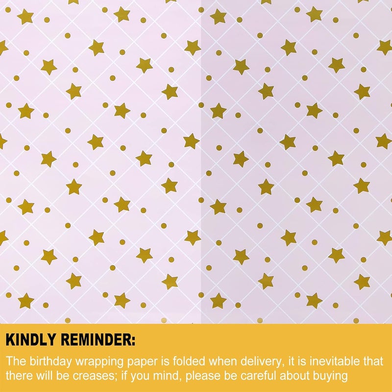 PLULON 6 Sheets Gold and Pink Birthday Gift Wrapping Paper Gold Pink Gift Wrap Paper for Wedding Birthdays Hen Party Baby Shower Decorations - Image 3