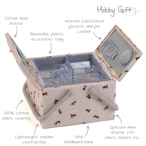 Hobby Gift Large Twin Lid Sewing Box Craft Storage Box with Handle Internal Tray Pin Cushion and Pockets for Sewing Knitting and Hobby Supplies - Image 3