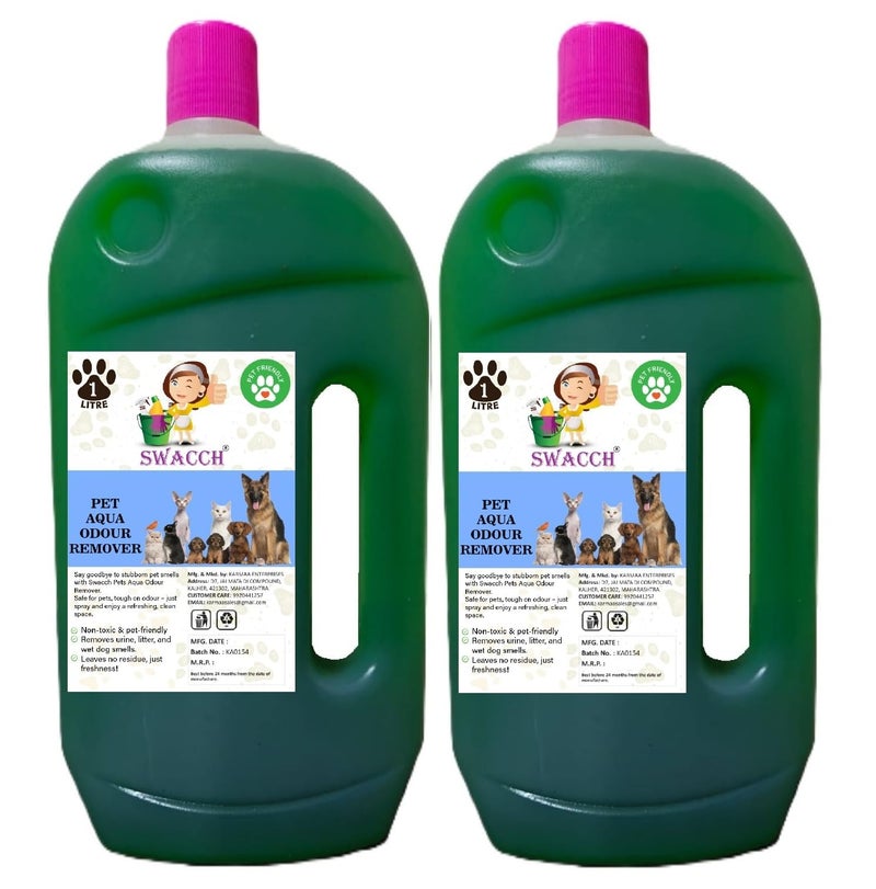 swacch Pet Aqua Odour Remover Liquid I Pet Safe Deodorizer for Home & Pet Areas I 1 Litre Pack of 2 Jasmine - Image 1
