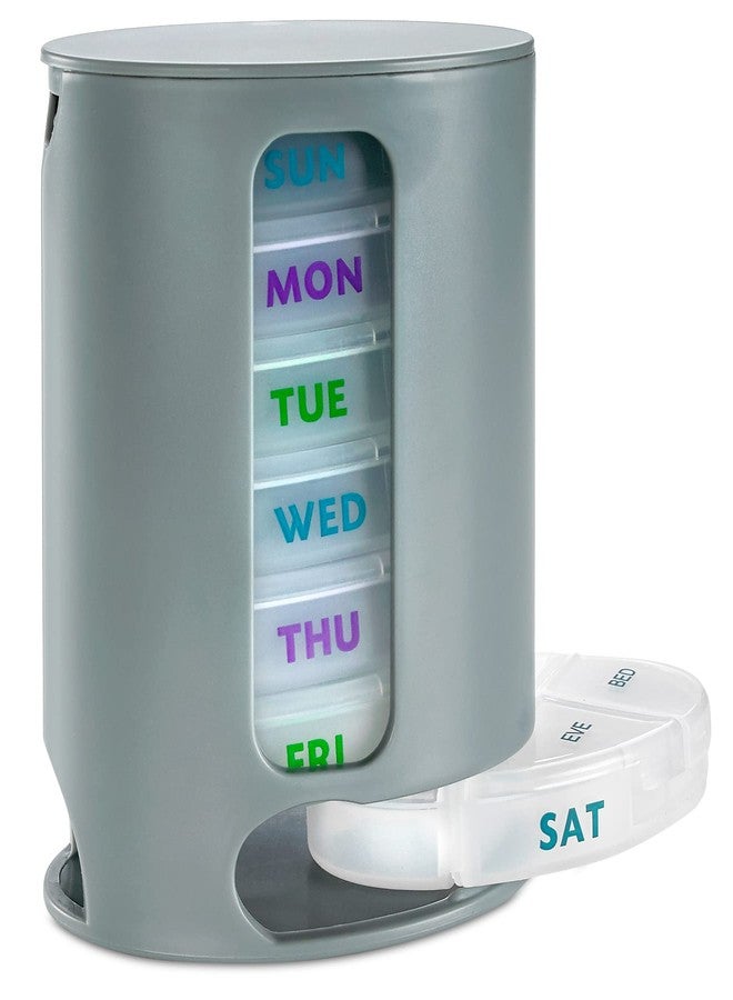 MEDca Weekly Pill Organizer, 1 Dispenser, 7 Stackable Compartments Four Times-a-Day - Morning, Noon, Evening, and Bedtime, Grey - Image 1