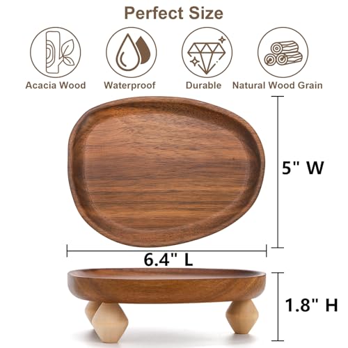 Dicunoy 2 Pack Acacia Wood Riser for Decor, 6" Small Wood Pedestal Display Stands for Kitchen Counter, Rustic Wooden Tray for Bathroom Counter, Tabletop Centerpieces, Entry Table, Farmhouse Decor - Image 2