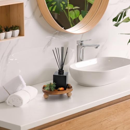 Dicunoy 2 Pack Acacia Wood Riser for Decor, 6" Small Wood Pedestal Display Stands for Kitchen Counter, Rustic Wooden Tray for Bathroom Counter, Tabletop Centerpieces, Entry Table, Farmhouse Decor - Image 4