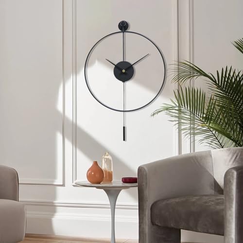 YISITEONE Classical Large Decorative Wall Clock with Pendulum, Modern Non-Ticking Silent Metal Wall Clocks for Living Room, Bedroom, Study, Office,20‘’ - Image 4