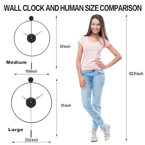 YISITEONE Classical Large Decorative Wall Clock with Pendulum, Modern Non-Ticking Silent Metal Wall Clocks for Living Room, Bedroom, Study, Office,20‘’ - Image 2
