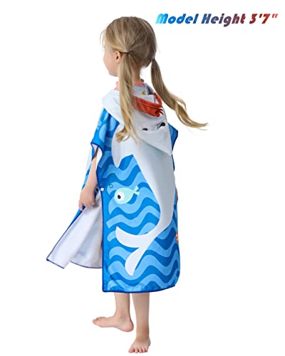 Athaelay Toddler Bath Beach Towel Poncho with Hood, Kid Bath Pool Swim Bathrobe Cover-ups Swimwear (Grey Shark) - Image 2
