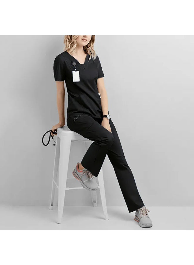 Loquat Womens Medical Scrubs Set Medical Uniform Set Black - Image 1