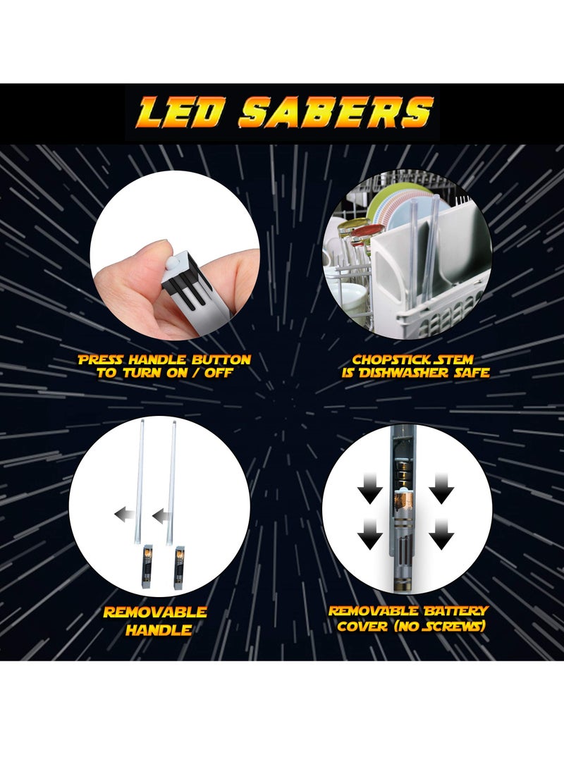 LED Light Up Lightsaber Chopsticks, 2 Pairs 9 Colors, Reusable Durable Eco-Friendly Lightweight Portable BPA Free Food Safe Kitchen Dinner Party Utensil Tableware Toy Gift - Image 2