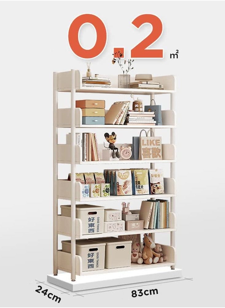 LEDIN - Fashion Bookshelf Floor Living Room Wooden Cabinet Children Picture Book Simple Student Bookcase Bedroom Storage Shelf ( 6 Level) - Image 1
