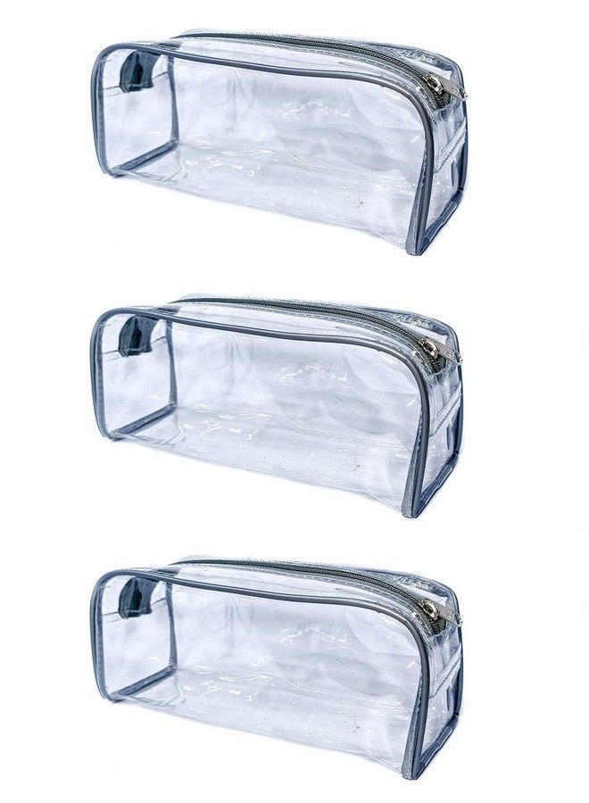 ishine Multipurpose Travel Morning Zipper Pouch For Men And Women Transparent Medium (Pack Of 3 Silver) - Image 1