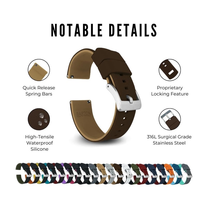 BARTON WATCH BANDS 20mm Brown/Khaki - Elite Silicone Watch Bands - Quick Release - Choose Strap Color & Width - Image 4