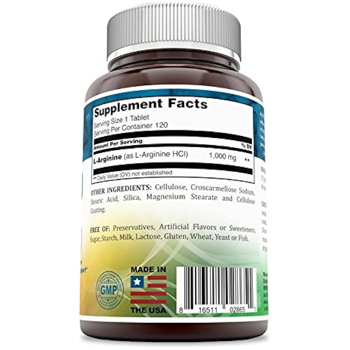 Nutri Essentials L-Arginine 1000 Mg 120 Tablets Dietary Supplement - Supports Cardiovascular Health - Supports Immune System Functions - Promotes Blood Circulation - Image 3