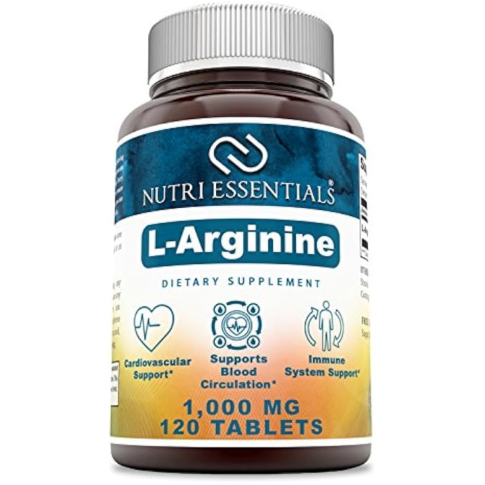 Nutri Essentials L-Arginine 1000 Mg 120 Tablets Dietary Supplement - Supports Cardiovascular Health - Supports Immune System Functions - Promotes Blood Circulation - Image 1