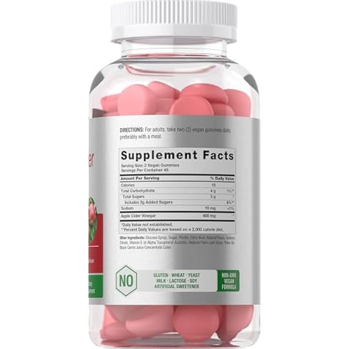 Horbäach Vegan Apple Cider Vinegar Gummies | 90 Count | ACV Supplement | Apple Flavor | Non-GMO, Gluten Free Gummies for Adults - Image 2