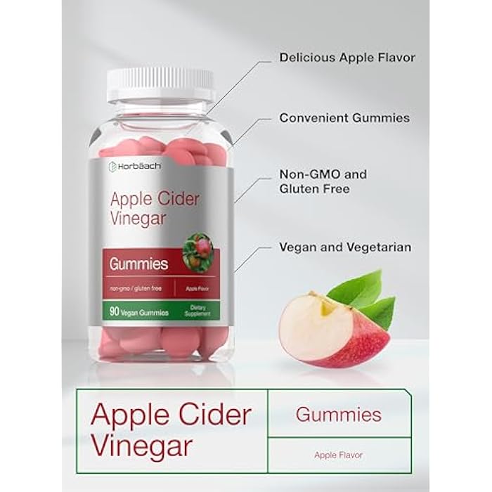 Horbäach Vegan Apple Cider Vinegar Gummies | 90 Count | ACV Supplement | Apple Flavor | Non-GMO, Gluten Free Gummies for Adults - Image 4