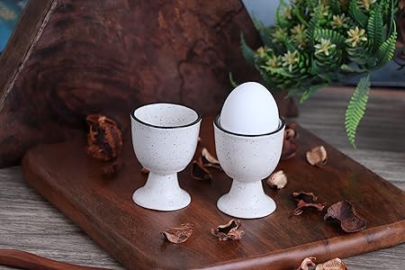 Qimacplus Elevate Your Breakfast Experience Soft Boiled Egg Holder Set Stylish Ceramic Egg Cups Perfect Housewarming Gift Ivory and Black 2 PCS Each - Image 4