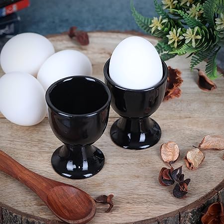 Qimacplus Elevate Your Breakfast Experience Soft Boiled Egg Holder Set Stylish Ceramic Egg Cups Perfect Housewarming Gift Ivory and Black 2 PCS Each - Image 5