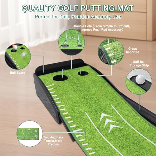 Losbenco Putting Green Indoor Golf Set with Putter & 6 Balls, Portable Golf Putting Practice Mat with Auto Ball Return System Suitable for Office, Backyard, Patio, Golf Gift for Men - Image 3