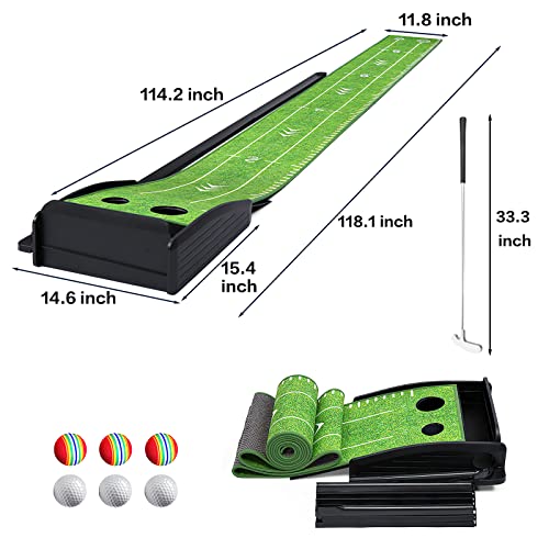 Losbenco Putting Green Indoor Golf Set with Putter & 6 Balls, Portable Golf Putting Practice Mat with Auto Ball Return System Suitable for Office, Backyard, Patio, Golf Gift for Men - Image 5