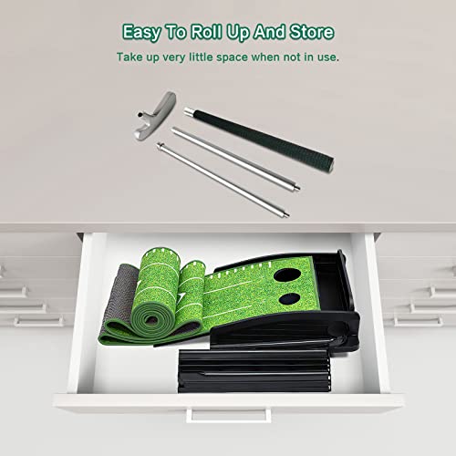 Losbenco Putting Green Indoor Golf Set with Putter & 6 Balls, Portable Golf Putting Practice Mat with Auto Ball Return System Suitable for Office, Backyard, Patio, Golf Gift for Men - Image 4
