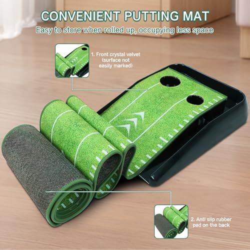 Losbenco Putting Green Indoor Golf Set with Putter & 6 Balls, Portable Golf Putting Practice Mat with Auto Ball Return System Suitable for Office, Backyard, Patio, Golf Gift for Men - Image 2