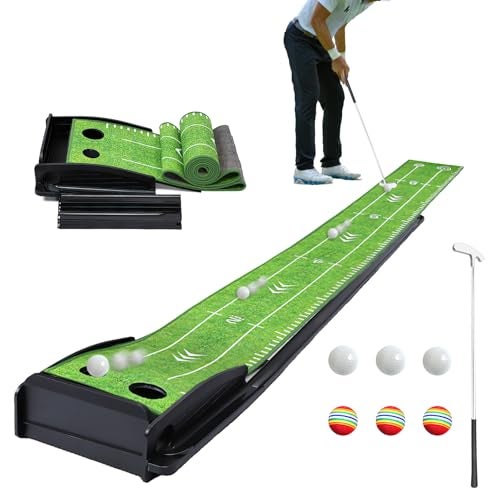 Losbenco Putting Green Indoor Golf Set with Putter & 6 Balls, Portable Golf Putting Practice Mat with Auto Ball Return System Suitable for Office, Backyard, Patio, Golf Gift for Men - Image 1